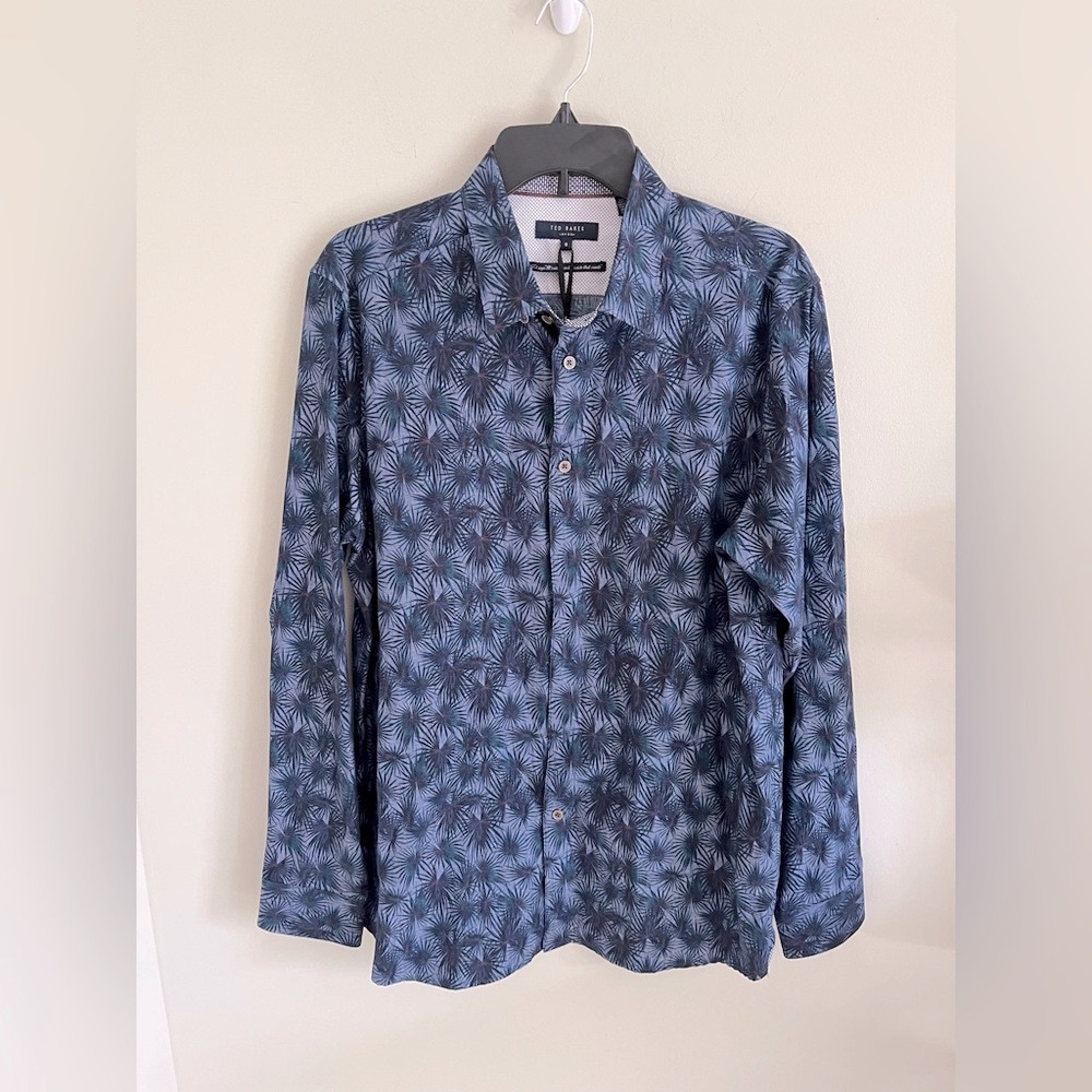 Ted Baker NWT blue palm print button down shirt 5